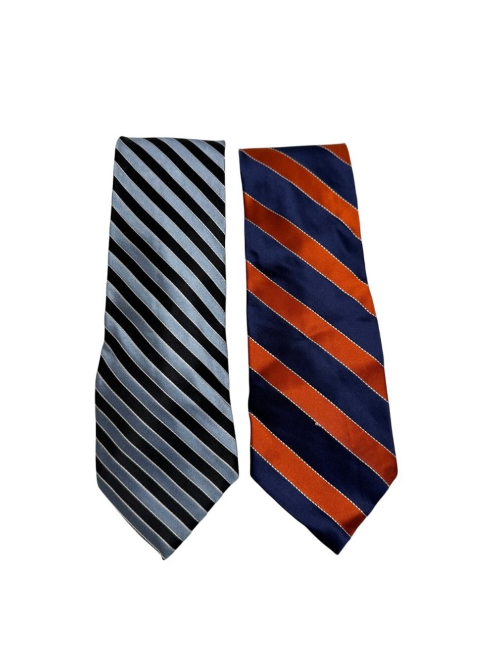 Tommy Hilfiger Lot of 2 Men's Ties Striped 100% Silk Blue Black Orange Preppy